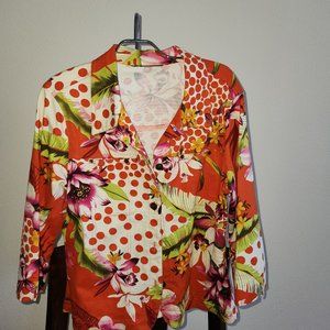 Orange floral jeans jacket, M